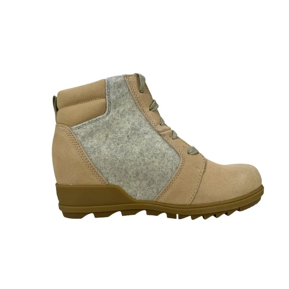 Sorel Evie Ankle Lace Boots Wedge Womens 8 WP Suede Wedge‎ Ceramic Natural